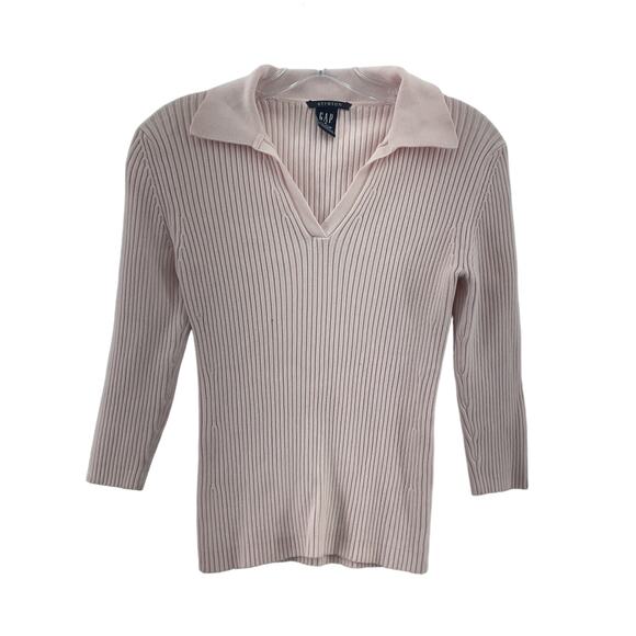 Gap Women's Pink Ribbed Stretch Pullover Collared Sweater Size S - Picture 1 of 4